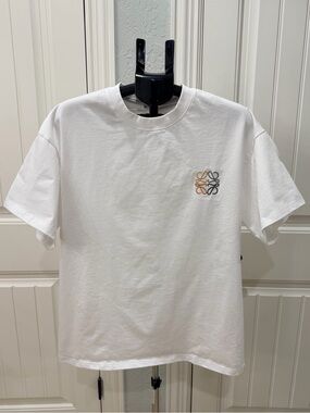 Loewe White Crewneck T-Shirt with Small Multicolor Anagram